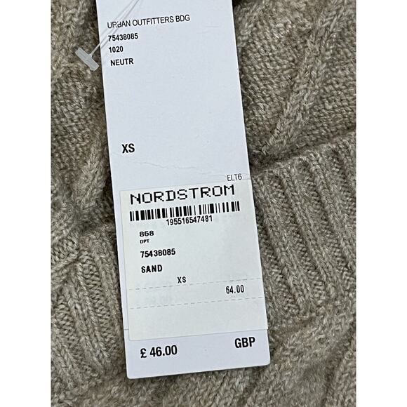 BDG Urban Outfitters Sand Cable Knit Long Sleeve Crop Baggy Sweater Sz XS New - Picture 7 of 14